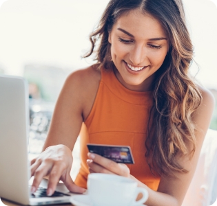 happy woman with laptop
